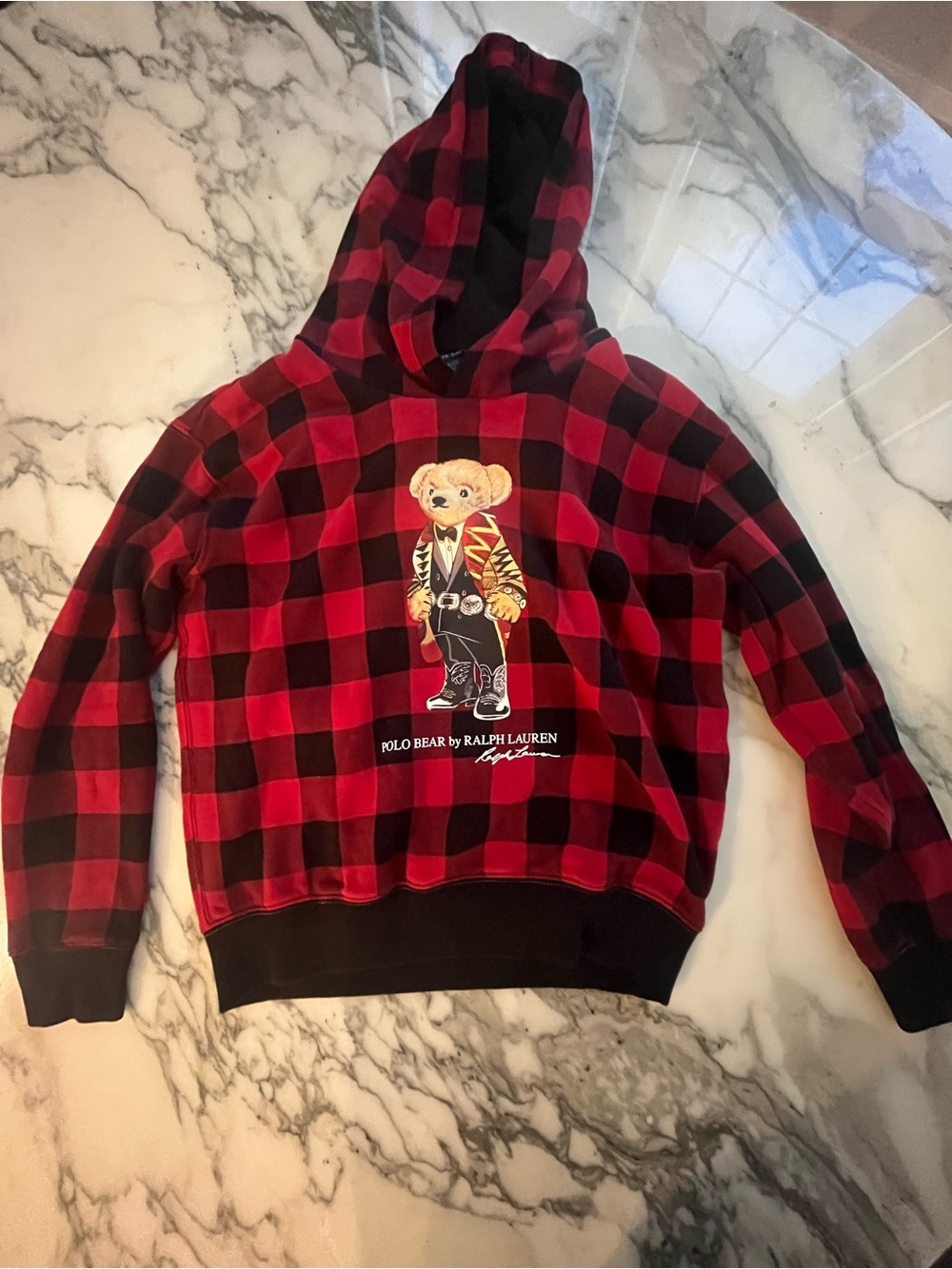Ralph Lauren Red & Black Buffalo Check Polo Bear Hoodie